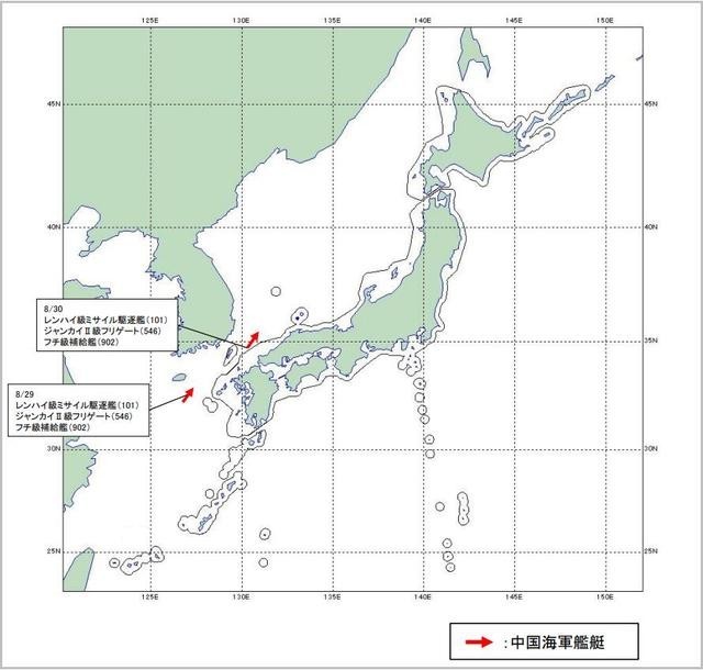 日方中国舰队北上进入日本海日本海上自卫队已出动监视