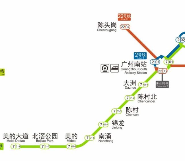 广州地铁在七号线谢村站试点最新版线网图顺德段各站名公布