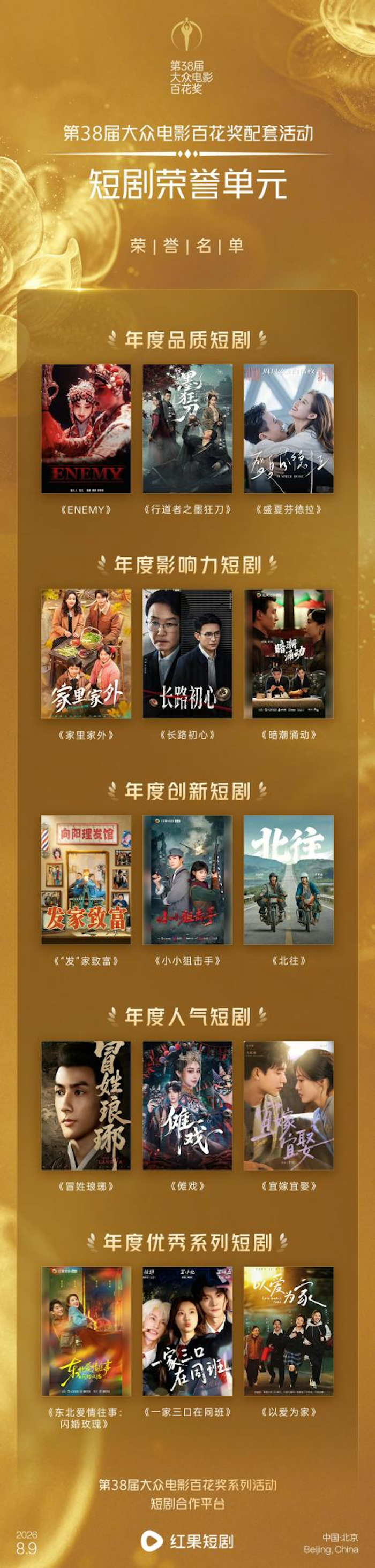 第38届大众电影百花奖配套活动短剧荣誉单元在京举办，15部佳作获颁荣誉