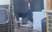 西安一餐馆剁羊骨用脚踩 虽说不干不净，吃了没病，但这样做是否太不卫生了