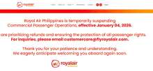 菲律宾皇家航空公司宣布将于2026年1月4日起暂时停止商业客运航班