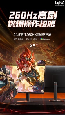 低至 404.15 元，1080P 260Hz“科睿 X5”24.5 英寸显示器首销（原价 499 元）