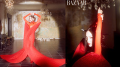 娜扎时尚芭莎7月刊封面释出 红色造型优雅大气