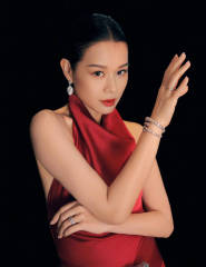 胡杏儿穿红色鱼尾裙曲线曼妙 利落盘发优雅又端庄