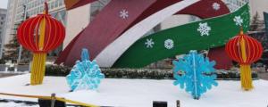 长安街上冬奥花坛里的3D雪花 是用建筑垃圾做的