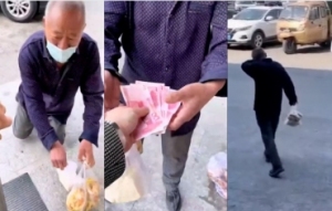 暖流 | 辽宁大哥送给饥饿老人500块钱和馅饼