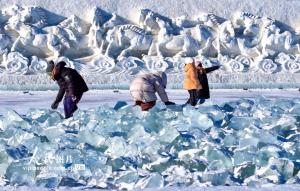 内蒙古锡林郭勒：马文化主题冰雪雕塑引游客