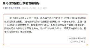 日本福岛县野猪检出放射性铯超标 核事故遗留问题持续