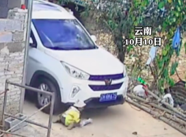 孩子趴地司机视野盲区惊险刹车 万幸孩子没有受伤