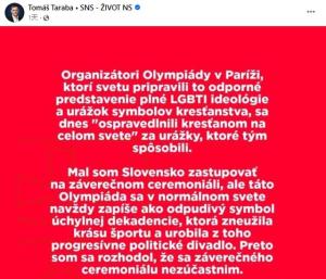 斯洛伐克副总理：巴黎奥运会是“堕落的象征” 基督教界震怒