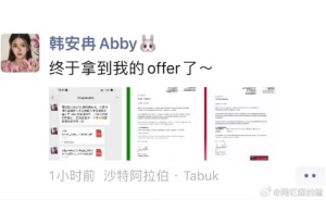 韓安冉曬碩士offer：終于圓了自己的大學(xué)夢了