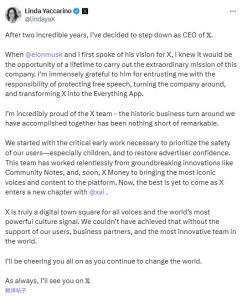 马斯克旗下X公司CEO辞职 感谢马斯克信任并完成转型