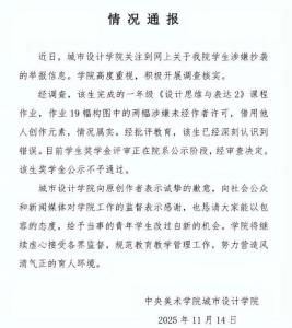 央美学生抄袭奖学金公示不通过 学院回应并致歉