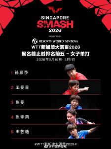 孙颖莎王楚钦出战新加坡大满贯赛 国乒强阵亮相