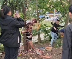 男子被婚闹遭扒衣绑树上扔鸡蛋 低俗行为引争议