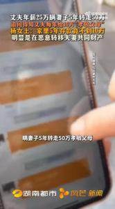 丈夫瞒妻子转账50万 夫妻共同财产争议