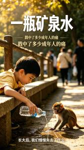 男孩看见猴子喝脏水主动送矿泉水，一瓶水，照出了我们丢失的纯真