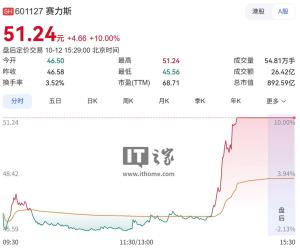 赛力斯从下跌持续拉升至涨停 A股港股齐涨