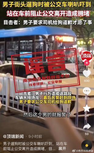 男子称被鸣笛吓到要公交车司机向狗道歉？官方辟谣