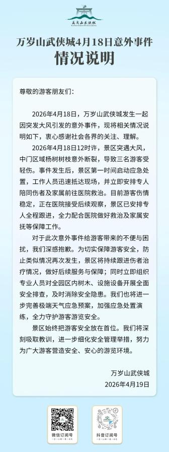 河南一景区树干倒塌多人受伤 突发大风致意外