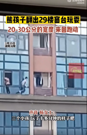 湖南3名小孩翻出29楼窗户玩耍