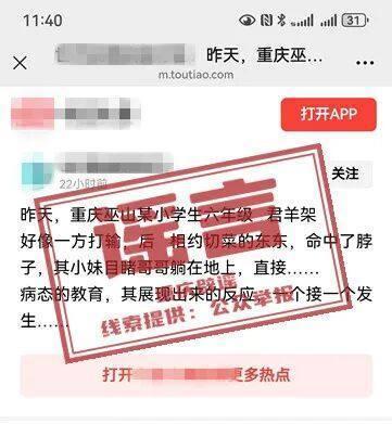 網(wǎng)民造謠巫山小學(xué)生打群架被查 謠言已被澄清