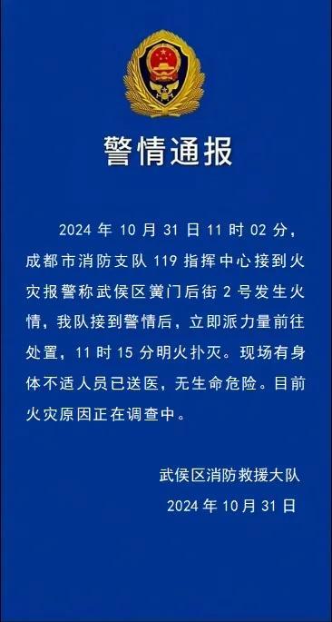 成都突发火灾超20人送医 多人受伤正在核实