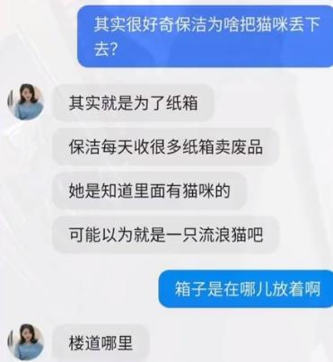 保洁从10楼扔下流浪猫 两孩阻止不成崩溃跺脚尖叫
