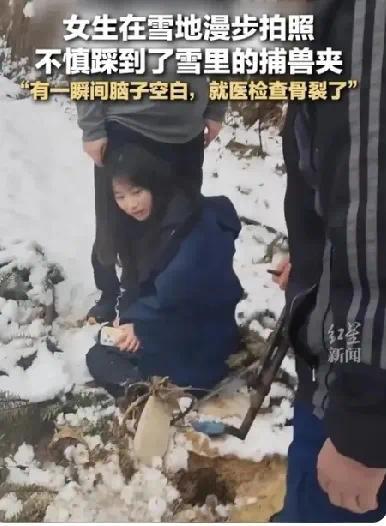 女生上山拍照遭捕獸夾“暗算” 雪后拍攝意外受傷