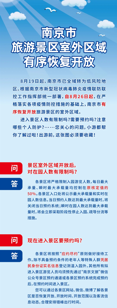南京市旅游景区室外区域有序恢复开放