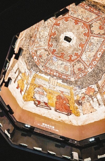 蒲城縣洞耳村元代壁畫墓八邊形穹頂。來源：西安發布