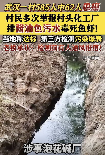 村头化工厂酱油色污水致鱼虾全死 村民癌症频发引担忧