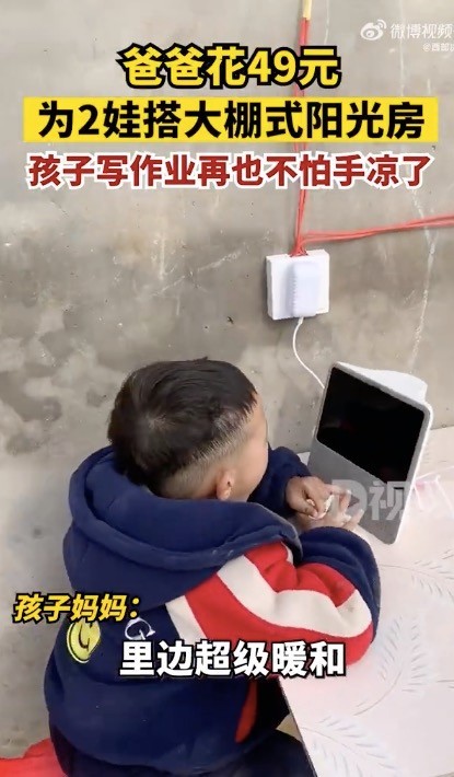 爸爸花49元为2娃搭大棚式阳光房