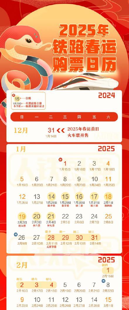 2025年春运购票日历