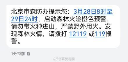 北京森林火险橙色预警中，务必注意——