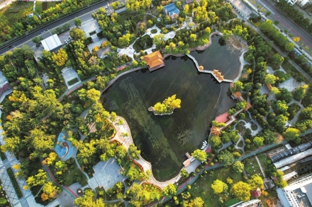 阳泉市中心公园：叠翠流金 湖桥映景