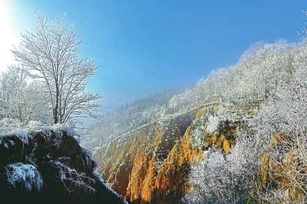 吕梁市中阳县山顶出现雾凇奇景