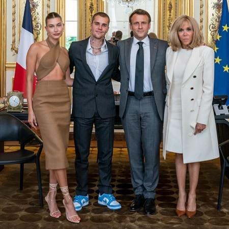 比伯夫妇巴黎拜见法国总统 深情拥抱“第一夫人”