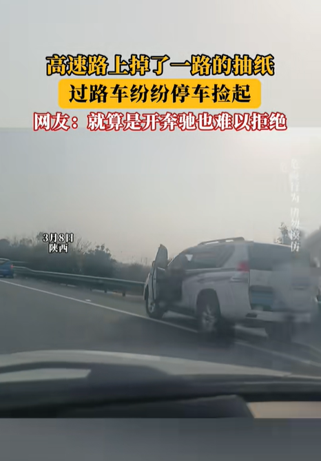 高速路上掉落抽纸 过路司机停车捡起 货车司机违法停车受罚