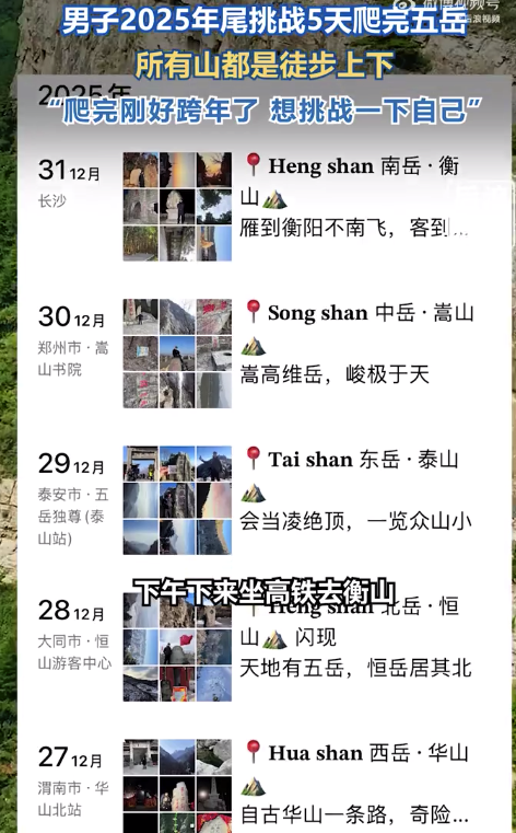 小伙回应5天爬完五岳迎新年 总花费3000多元