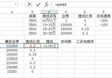 excel表格中怎么怎么将销售工资按比例计算提成