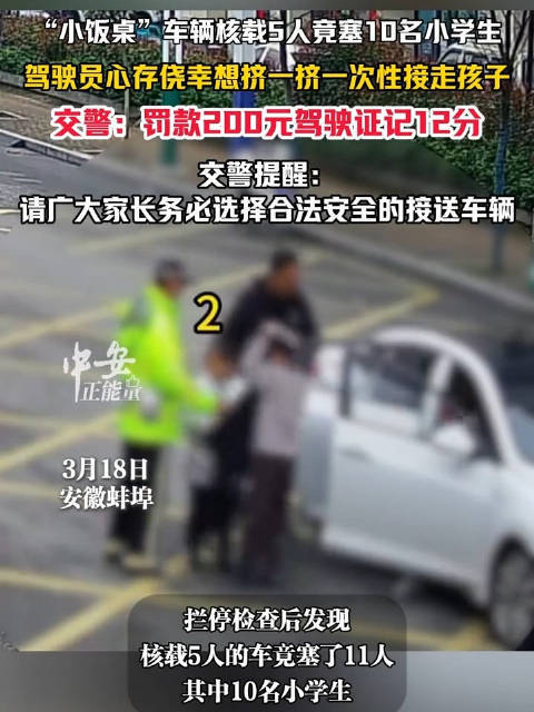 小饭桌5座小车塞下10名小学生，交警严厉处罚