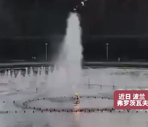 波兰一喷泉被闪电击中 旁边有多名儿童在玩耍