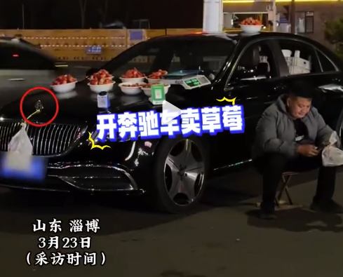 男子开豪车卖草莓主动投喂路人走红 目击者：价格很亲民