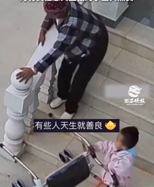 奶奶下楼梯时要摔倒宝宝帮忙 网友：为有责任感又坚强的小宝贝点赞