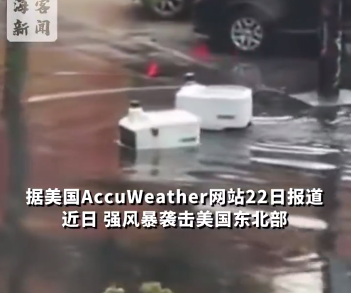 美国两只送餐机器人被困积水中 动弹不得十分无助
