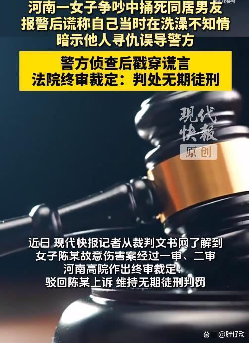 女子捅死男友辩称正当防卫被判无期 情侣争吵酿悲剧