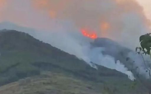 ▲8月23日19时许，重庆北碚山火翻过薄巴山向北蔓延。新京报资料图。