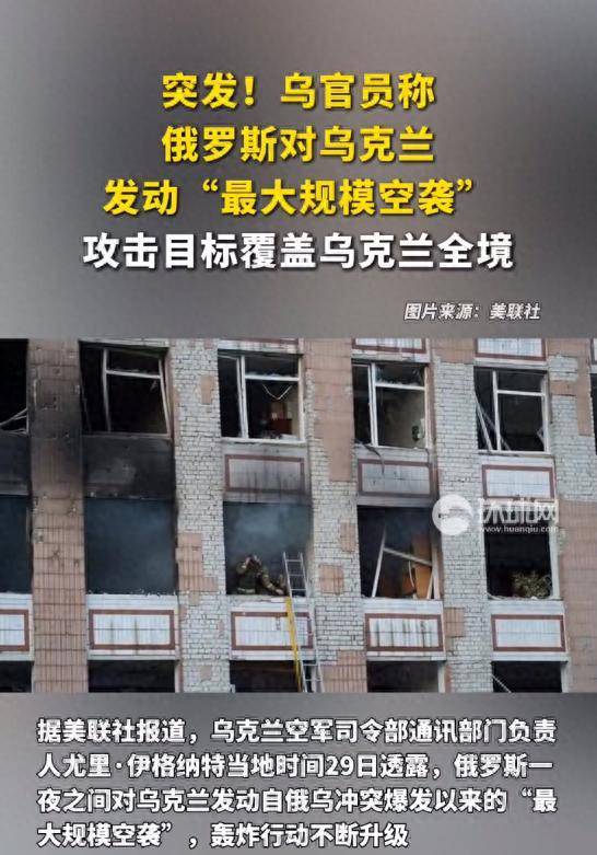 乌克兰报告俄罗斯发动最大规模空袭 冲突升级引发关注