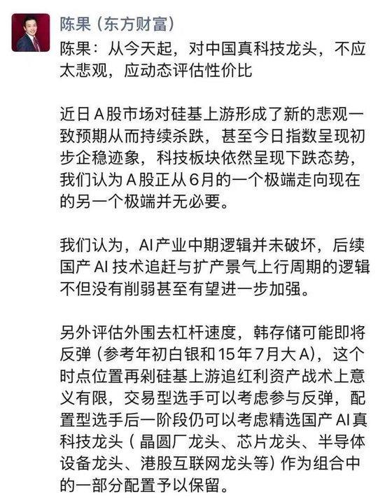陈果:对中国真科技龙头不应太悲观